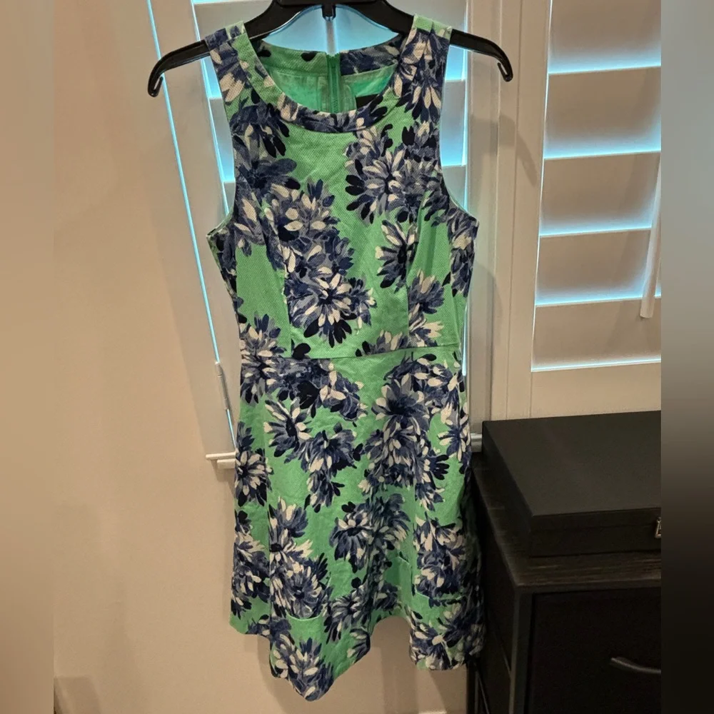 J.Crew Green Blue Floral Dress Fit and Flare Size 2